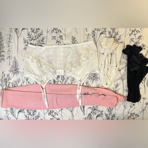 Cacique White Lace Garter Belt & Thigh Highs x 3